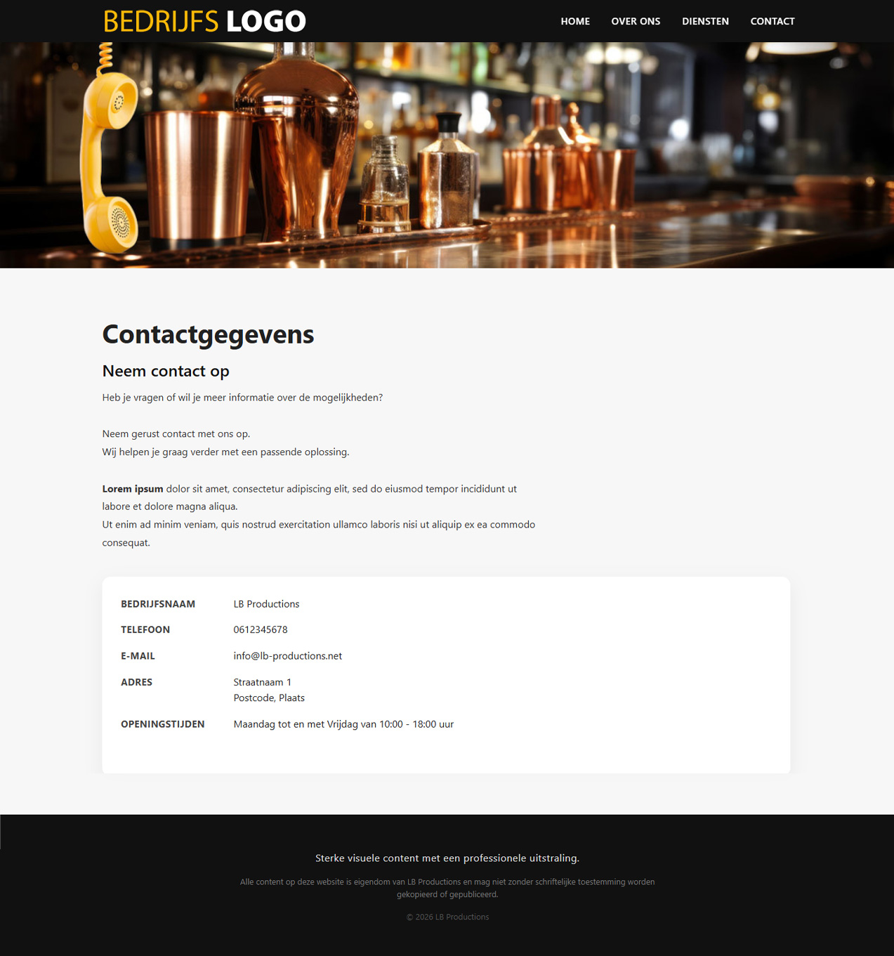 Screenshot van de contactpagina