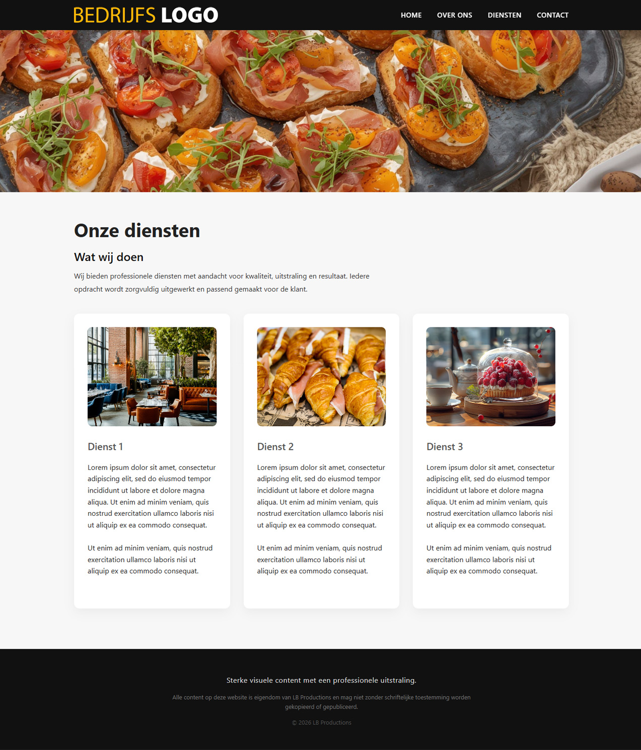 Screenshot van de dienstenpagina