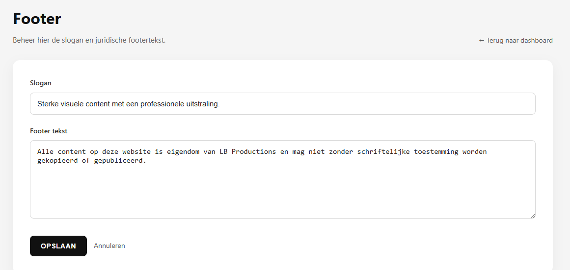 Screenshot van homepage bewerken